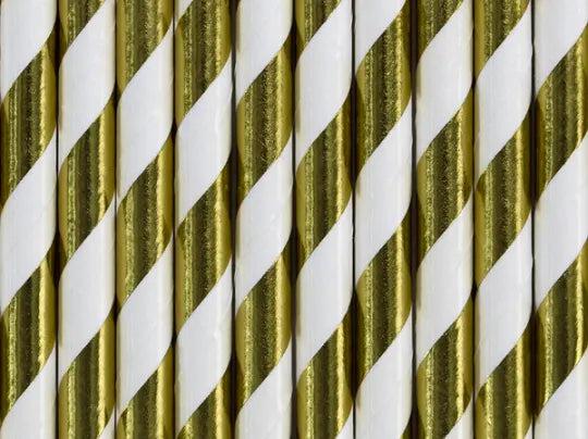 Actual product image Partydeco Paper straws with gold matte stripes (10 pcs.) (10 x)