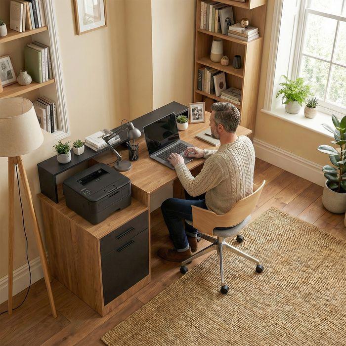 Produktbild Swisshandel24 Computertisch, Stauraum, Regalen, 140cm, Eiche