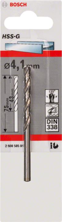 Image du produit Bosch Professional Zubehör Forets à métaux HSS-G, DIN 338, 4,1 x 43 x 75 mm, lot de 1 (4,1 mm)