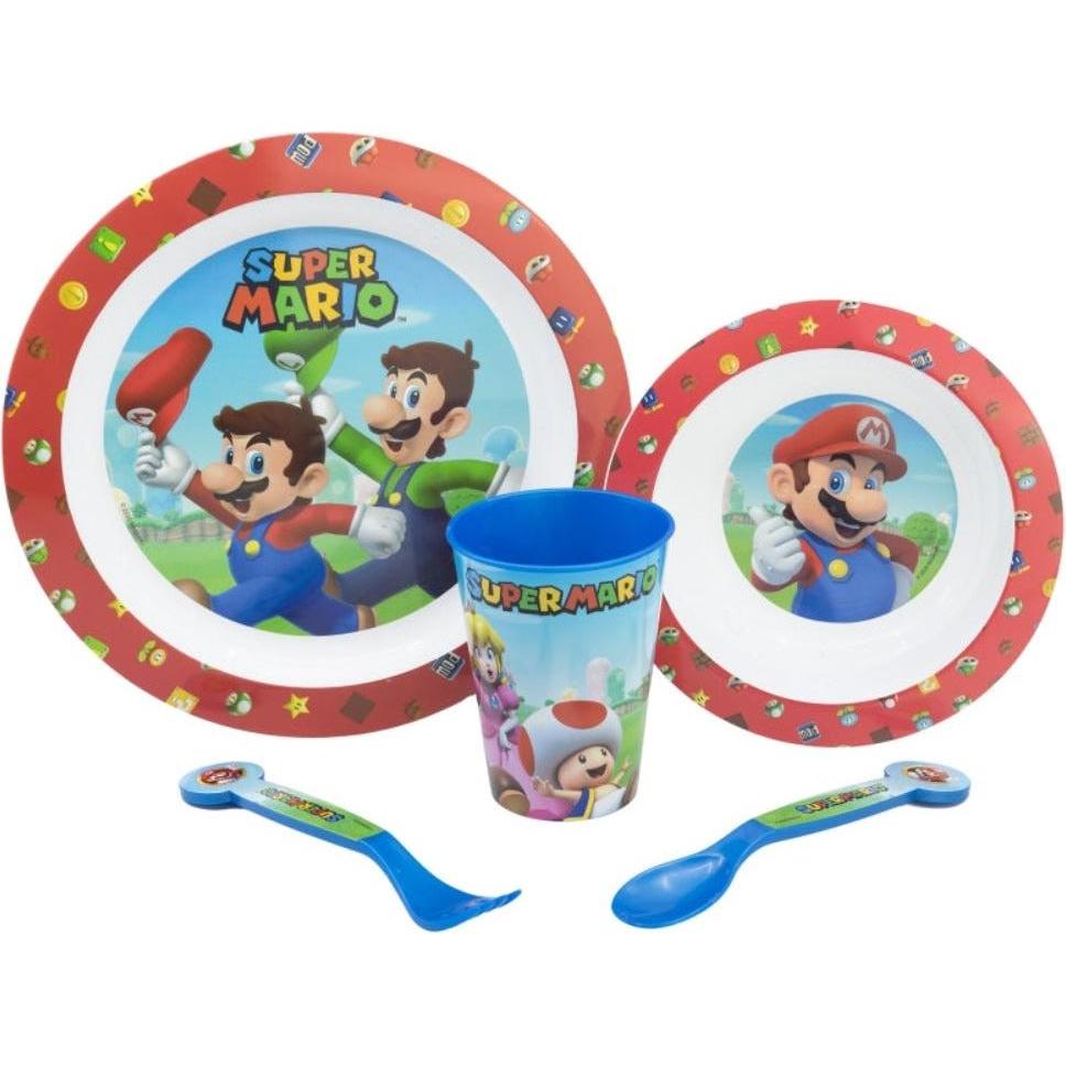 Thumbnail - Tinisu, Kindergeschirr + Kinderbesteck, Super Mario Plastik Geschirr Set 5-Teile Kunststoffset für Kinder