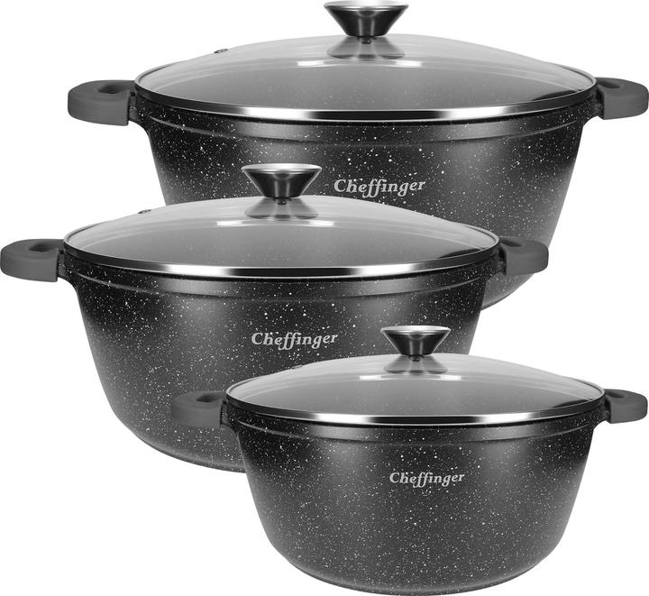 Cheffinger 3er-Set: Kochtöpfe mit Marmor-Effekt (32 cm, Roman pot)