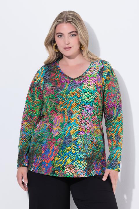 Produktbild Ulla Popken Shirt, Schlangenmuster, A-Linie, V-Ausschnitt, Langarm (46, 48)
