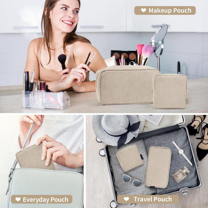 Produktbild Only-Bags.Store Kleine Schminktasche für die Handtasche, Kordschminktasche mit Fächern Reise-Schminktasche