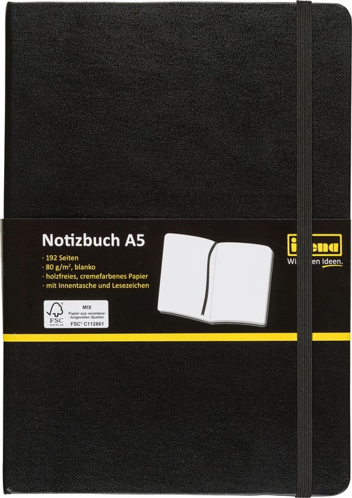 Produktbild Idena Notizbuch A5 blanko schwarz FSC-Mix (A5, Harter Einband)