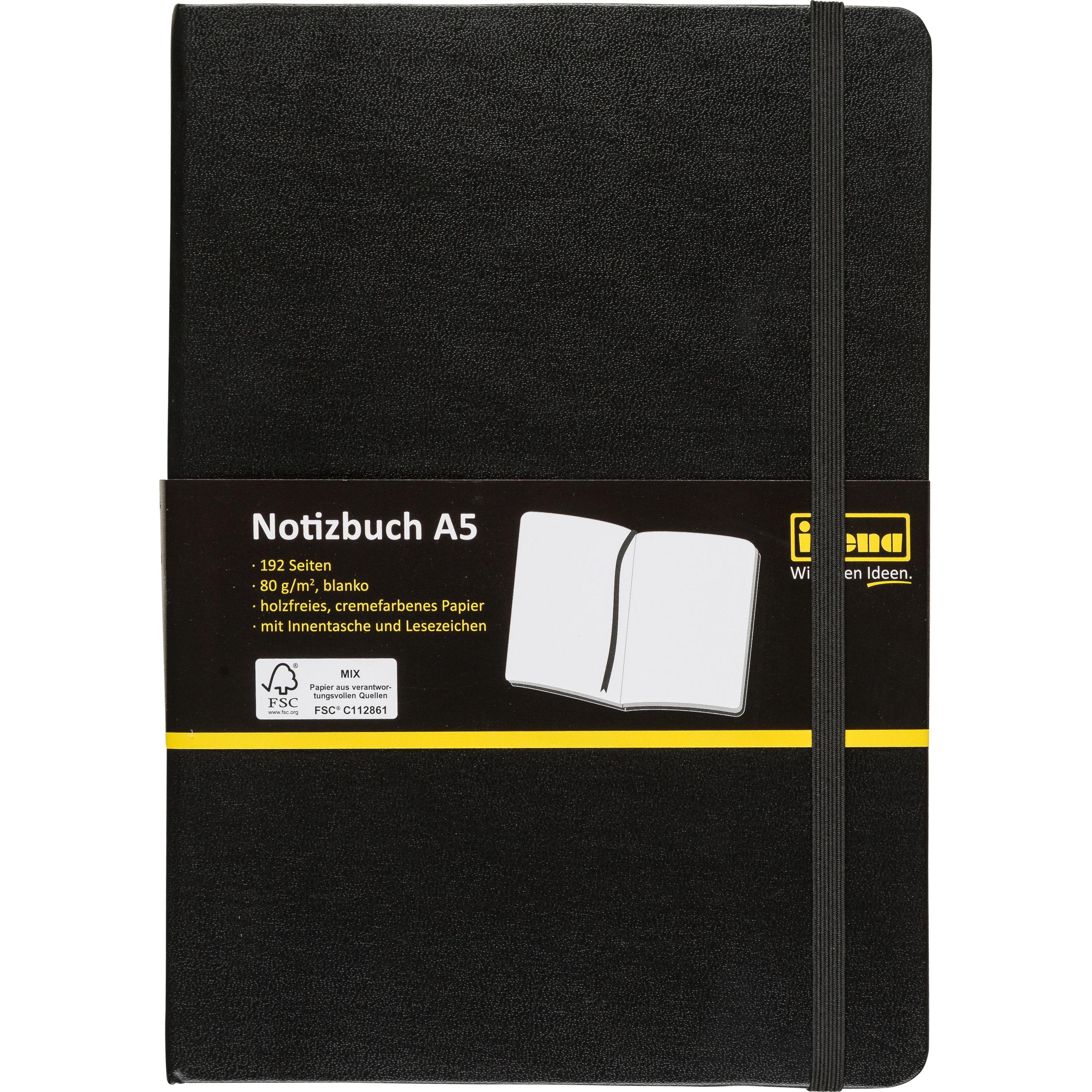 Idena, Heft + Block, Notizbuch A5 blanko schwarz FSC-Mix (A5, Harter Einband)