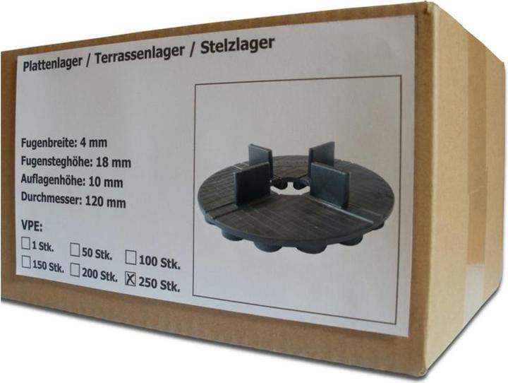Sanpro Gummi Plattenlager / Terrassenlager mit Fugenkreuz 4/18 mm, Anzahl 250 Stück