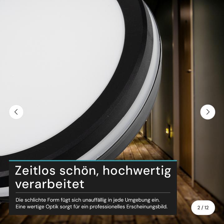 Produktbild Luxula LED-Deckenleuchte, 20W, EEK: F, 2000lm, CCT, IP65, schwarz/weiss (2000 lm)