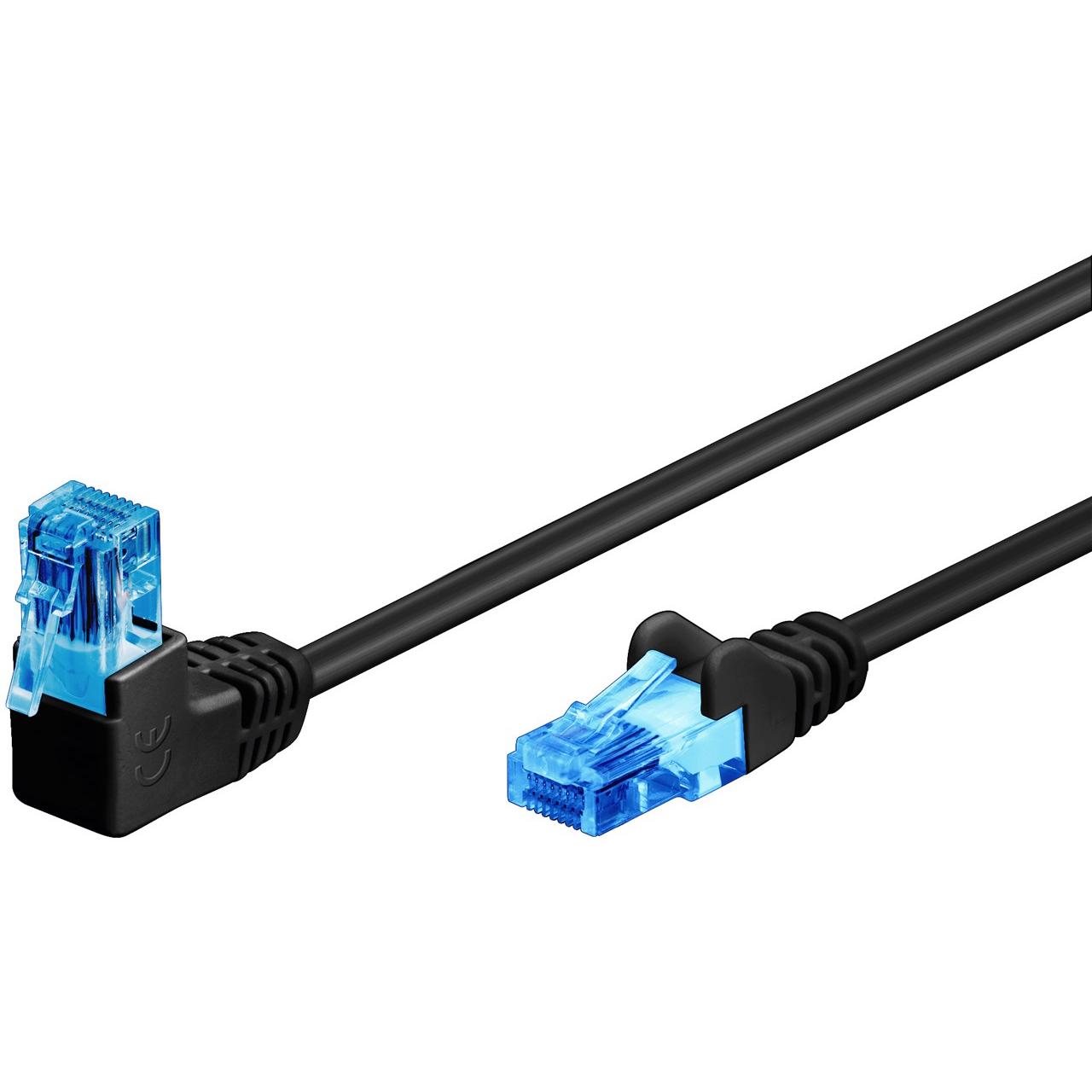 Goobay CAT 6A Patchkabel 1x 90° gewinkelt, U/UTP, Schwarz, 1 m (U/UTP, CAT6a, 1 m), Netzwerkkabel