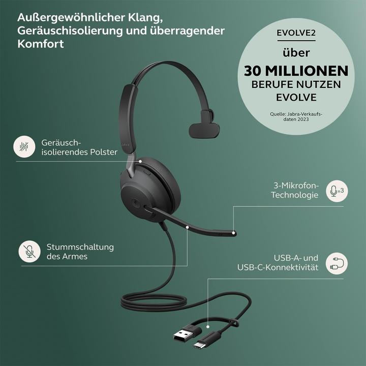 Image du produit GN Netcom JABRA Evolve2 40 SE UC Mono USB C/A (Filaire, USB-A)