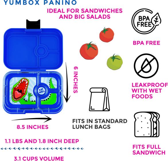 Image du produit Yumbox Panino (4 Unterteilungen) Surf Blue Dino Znüni Lunchbox