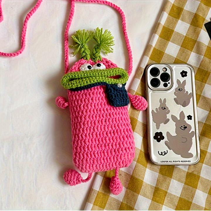 Immagine prodotto Only-Bags.Store Borsa a tracolla chic con stampa animale fatta a mano - Simpatica custodia per telefono in lana