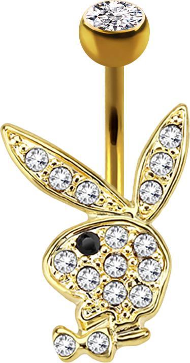 Produktbild Star Piercing Banane 14k vergoldet mit Playboy Bunny schwarz (ohne Messing, Chirurgenstahl 316L)