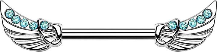 Produktbild Star Piercing Barbell silber Engelsflügel Kristall aqua (Messing, Chirurgenstahl 316L)
