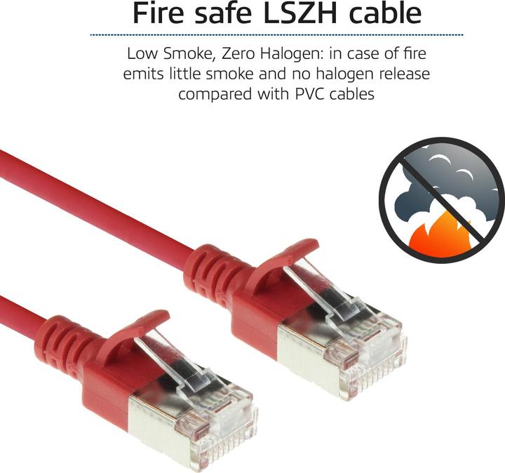 Produktbild ACT Red 1 meter LSZH U/FTP CAT6A datacenter slimline patch cable snagless with RJ45 connectors (U/FTP, CAT6a, 1 m)