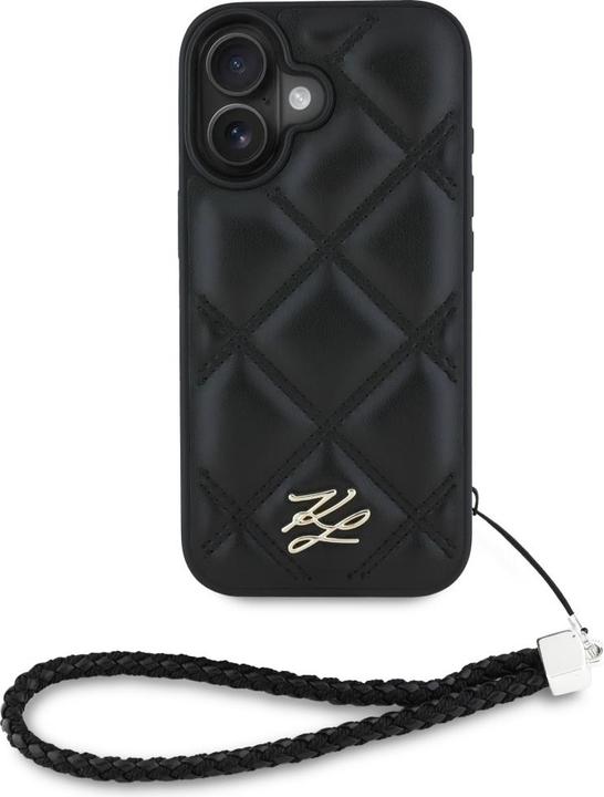 Karl Lagerfeld Case Quilted Initial Logo & Chain Strap for iPhone 16 black (Apple iPhone 16)