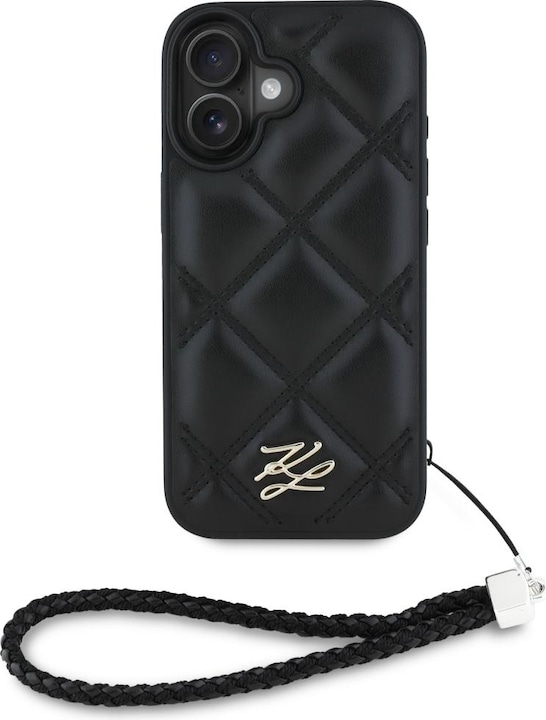 Produktbild Karl Lagerfeld Case Quilted Initial Logo & Chain Strap for iPhone 16 black (Apple iPhone 16)