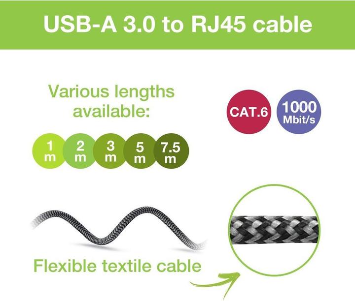 Actual product image Techly Kabel sieciowy USB-A na Gigabit Ethernet RJ45 1m (CAT6, 1 m)