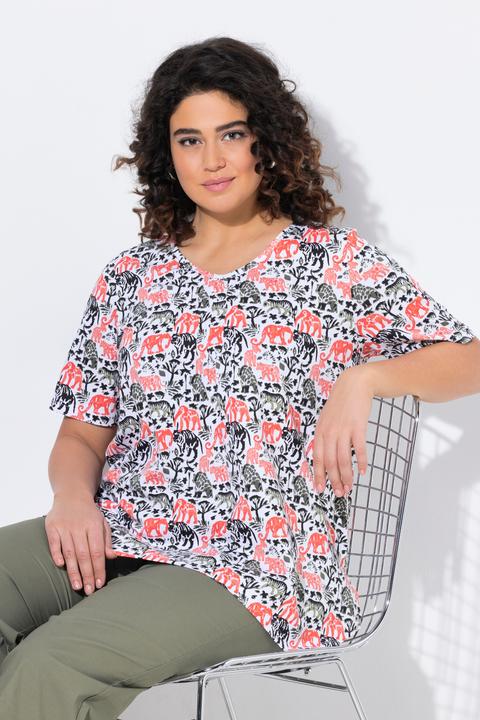 Produktbild Ulla Popken T-Shirt, Tiere, A-Linie, Zipfelsaum, V-Ausschnitt, Halbarm (62)