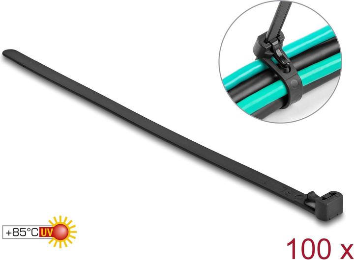 Delock Fascette riutilizzabili resistenti al calore L 200 x L 7,5 mm 100 pezzi nero (Fascette in plastica, 200 mm, 100 pz.)