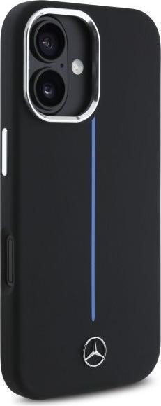 Actual product image Mercedes MEHMP16S23SUMBK iPhone 16 6.1" czarny/black hardcase Silicone Blue Stripe MagSafe (Apple iPhone 16)