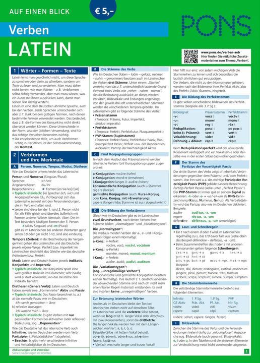 Nährwerte und Zutaten Verben auf einen Blick Latein (Deutsch, Helmut, Schareika, 2014)