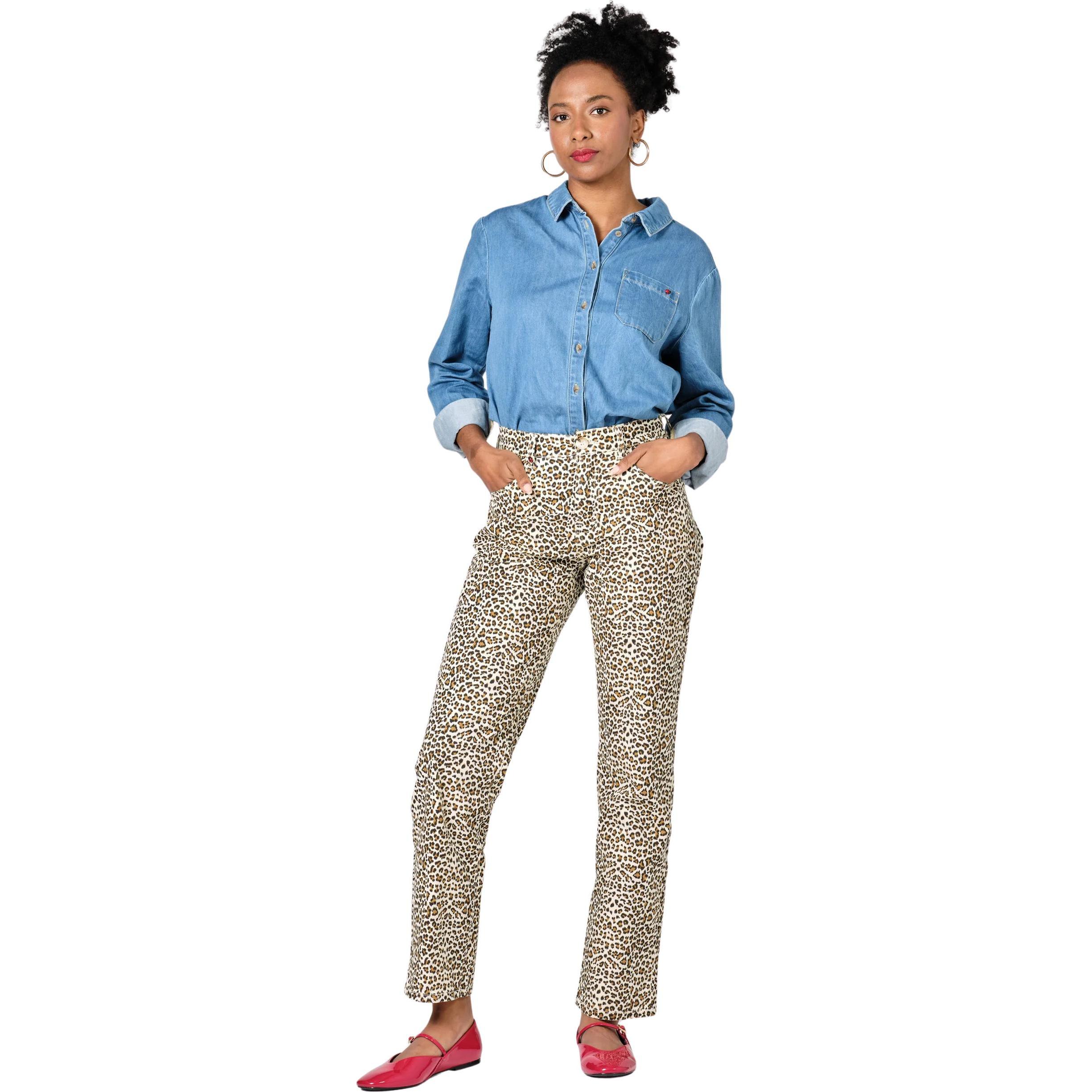 F.A.M. Paris, Damen, Jeans, Manon Leopard, Mehrfarbig, (XL)