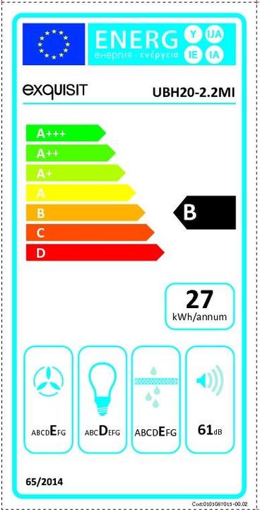 Label énergétique Exquisit UBH 20-2.1 MI Inox-Argent Hotte aspirante encastrée (Hotte à tiroir)