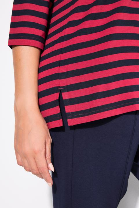 Produktbild Ulla Popken Ringelshirt, vorne doppellagig, V-Ausschnitt, 3/4-Arm (56)