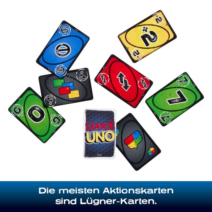 Produktbild Mattel UNO Liars (Deutsch, Englisch, Französisch, Italienisch, Niederländisch, Portugiesisch, Spanisch, 2 - 6 Spieler)