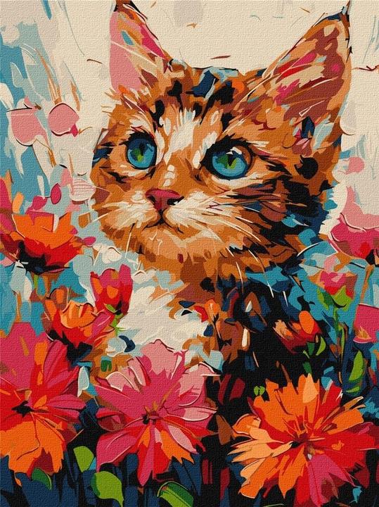Ideyka Painting by numbers - Cat in flowers 30 x 40 cm