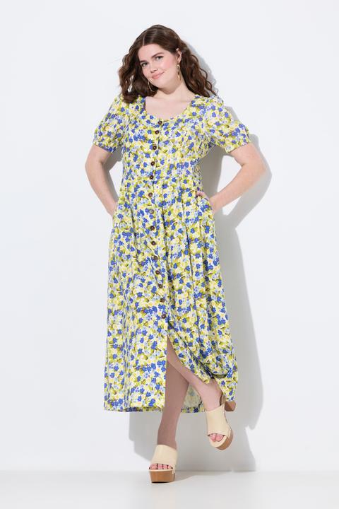 Produktbild Ulla Popken Leinenmix-Maxikleid, Rundhals, Halbarm, Taschen (46, 48)