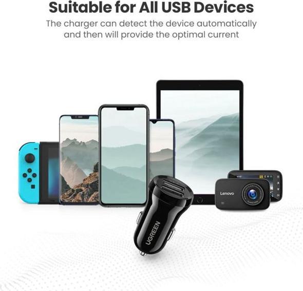 Actual product image Ugreen car charger ED018, 2x USB, 24W (black)