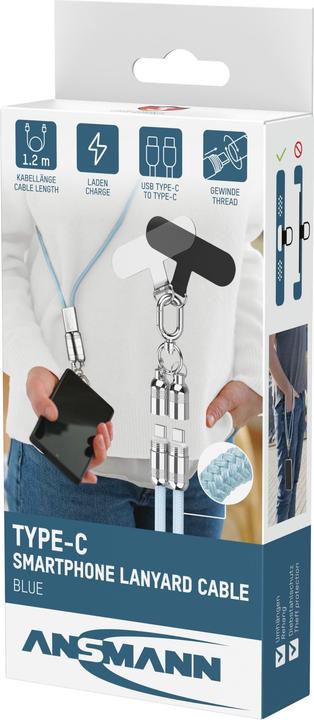 Actual product image Ansmann Lanyard Kabel USB Typ-C zu USB Typ-C 120cm / blau (1.20 m, 60 W)