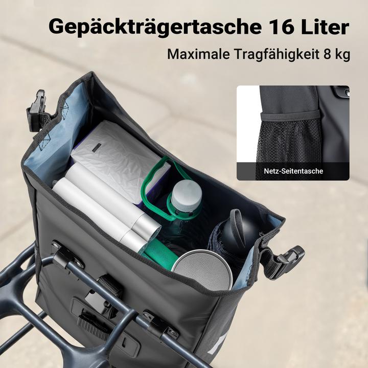 Produktbild Wiltec Gepäckträgertasche matt schwarz 16l Fahrradtasche Gepäckträger Packtasche (16 l, Gepäckträgertasche)