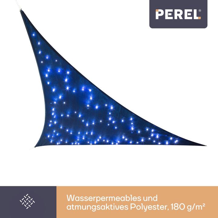 Produktbild Perel SONNENSEGEL MIT LED-STERNENHIMMEL - DREIECKIG - 3.6 x 3.6 x 3.6 m - DUNKELBLAU (3.6 x 3.6 x 3.6 m)