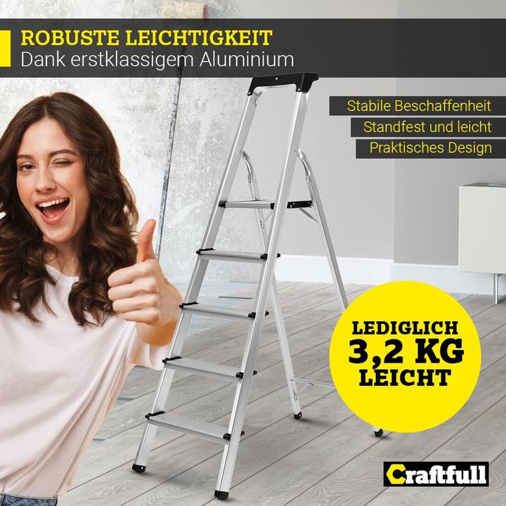 Actual product image Craftfull 5-stufige Stehleiter CF-133B mit Ablage, klappbar (Platform ladder, 94.50 cm)