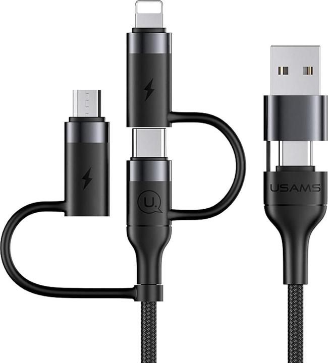 Actual product image Usams SJ579 PD 60W U62 Cable USB + Type-C to Triple Head 2m - Black (2 m, 60 W)