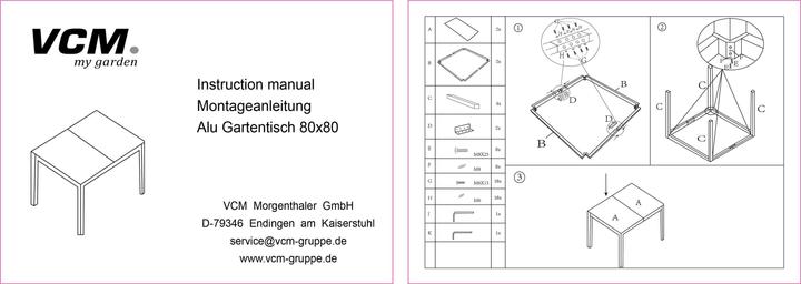 Immagine prodotto VCM Tavolo in alluminio Tavolo da pranzo in vetro Tavolo da giardino Tavolo da balcone Mobili da (80 cm)