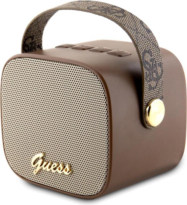 Actual product image Guess głośnik Bluetooth GUWSB2P4SMW Speaker mini brązowy/bown 4G Leather Script Logo with Strap (4 h, Rechargeable battery operated)