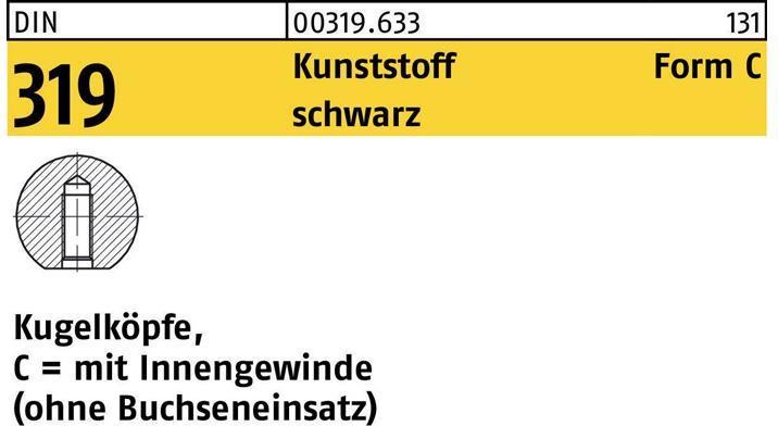 Image du produit Bouton sphérique DIN 319 forme C 50 M 12 plastique noir