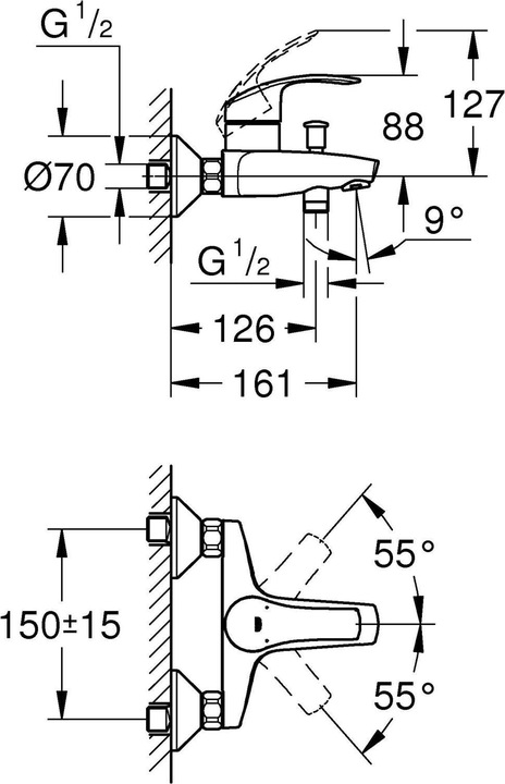 Actual product image Grohe Eurosmart single lever bath mixer