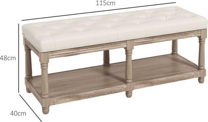 Immagine prodotto Swisshandel24 Panca per scarpe, spazio per riporre oggetti, aspetto lino, gambe in legno, crema 115x40x48cm (40 cm)