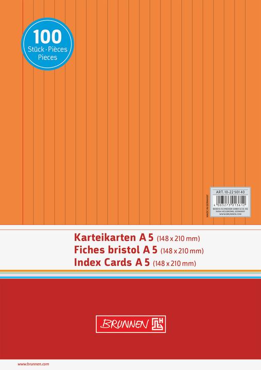 Actual product image Brunnen Index card DIN A5 landscape lined orange 100 pcs./pack. (A5, 180 g/m²)
