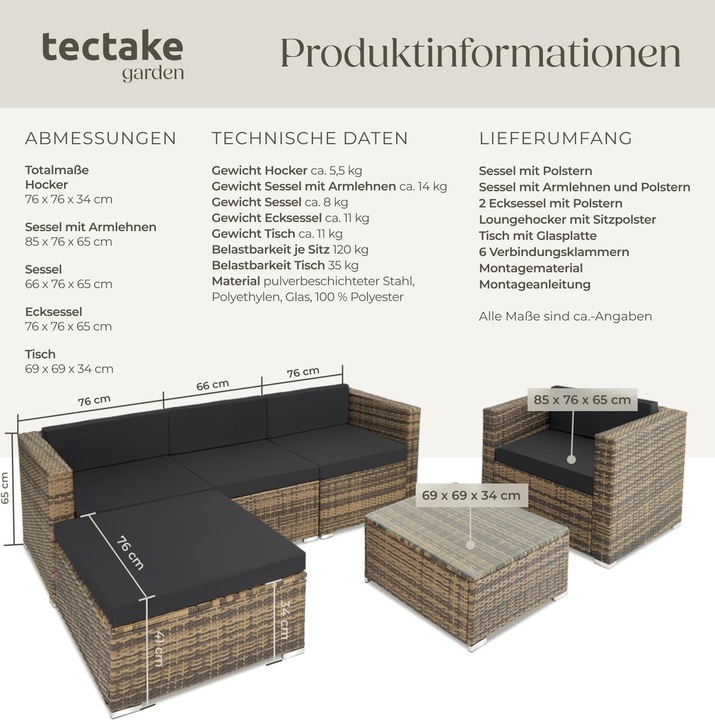 Produktbild tectake Rattan Lounge Milano