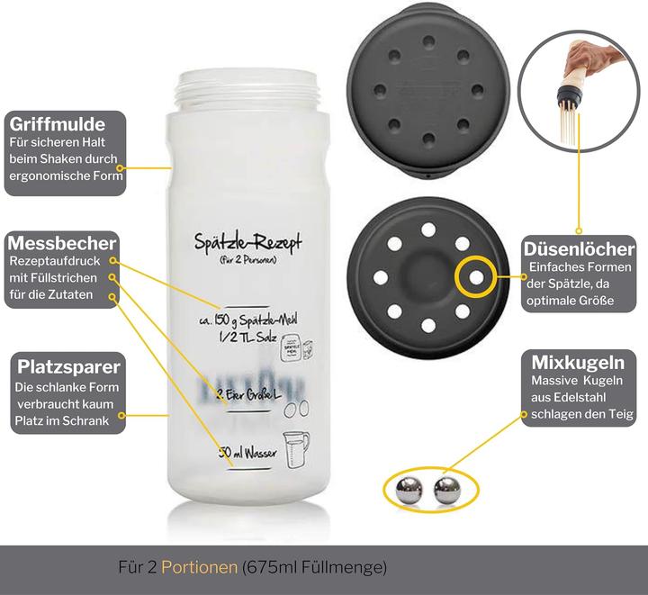 Produktbild TOP 2-Portionen-Spätzle-Shaker (675 ml)