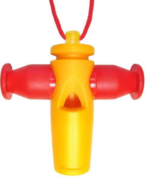 Actual product image keepdrum Samba whistle yellow-red 3-tone (German)
