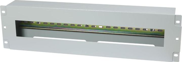 Actual product image Allnet 19" rack. Protective switch strip for top-hat rail/DIN rail devices, T61mm/3HE, light grey, front