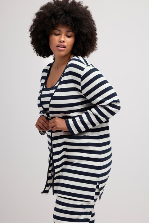 Image du produit Ulla Popken Damen grosse Grössen Jerseyjacke, Ringel, V-Ausschnitt marine 50+ 813046130-50+ (50, 52)
