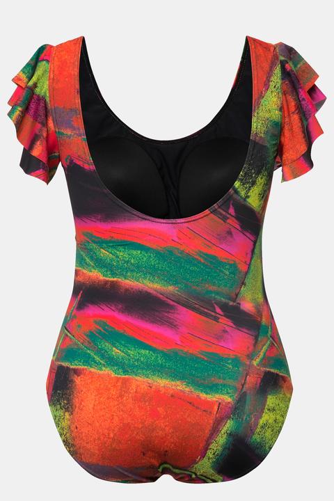 Actual product image Ulla Popken Abstract Flutter Sleeve SWimsuit (52)