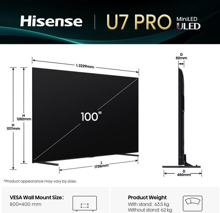 Produktbild Hisense TV TV 100U7Q PRO 100" Mini-LED 4K, 165Hz, 2'000 Nits (100", U7Q Pro, Mini-LED, 4K)